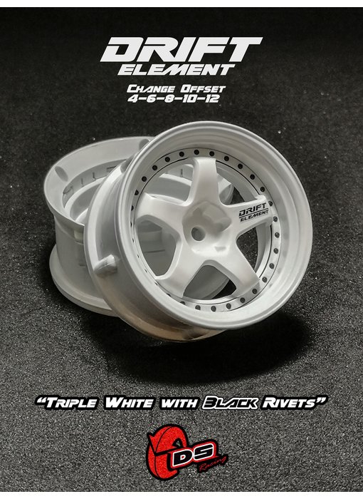 DS Racing DE 5 Spoke Wheel (2) / Triple White / Black Rivets