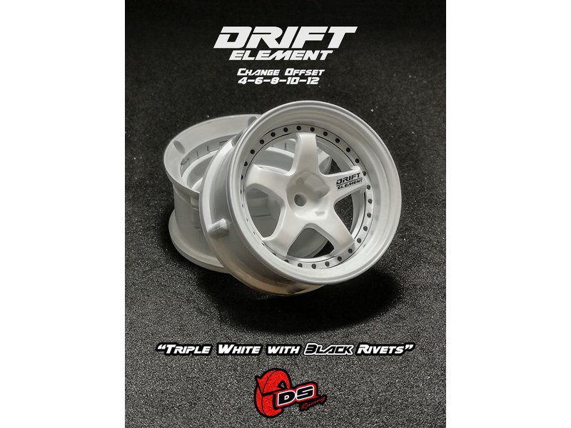 DS Racing Drift Element 5 Spoke Wheel Adj. Offset (2pcs) / Triple White with Black Rivets