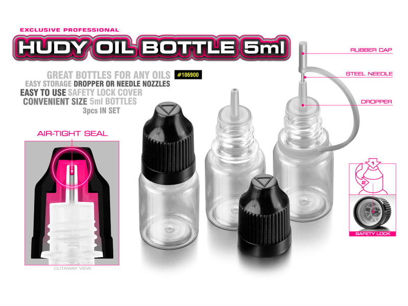 Hudy H106900 - Oil Bottle Set 5ml (3pcs)