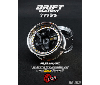 DS Racing DE 5 Spoke Wheel (2) / Black / Chrome Lip / Gold Rivets