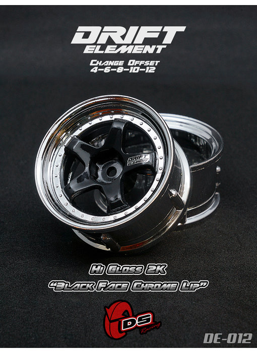 DS Racing DE 5 Spoke Wheel (2) / Black / Chrome Lip