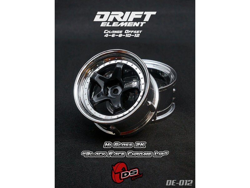 DS Racing Drift Element 5 Spoke Wheel Adj. Offset (2pcs) / Hi Gross 2K Black Face Chrome Lip