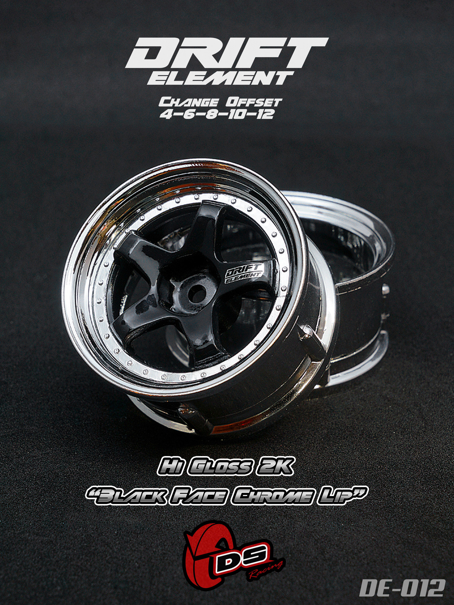 DE 5 Spoke Wheel Set - Hi Gloss 2K Black/Chrome DE 5 Spoke Wheel Set - Hi Gloss 2K Black/Chrome