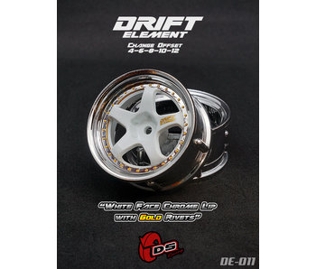 DS Racing DE 5 Spoke Wheel (2) / White / Chrome Lip / Gold Rivets