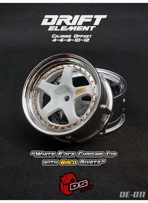 DS Racing DE 5 Spoke Wheel (2) / White / Chrome Lip / Gold Rivets