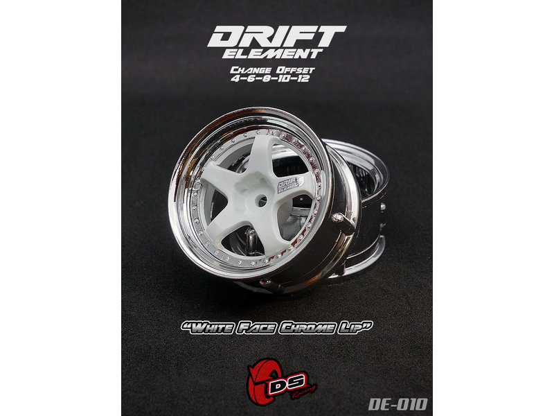 DS Racing Drift Element 5 Spoke Wheel Adj. Offset (2pcs) / White Face Chrome Lip