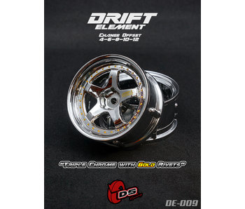 DS Racing DE 5 Spoke Wheel (2) / Triple Chrome / Gold Rivets