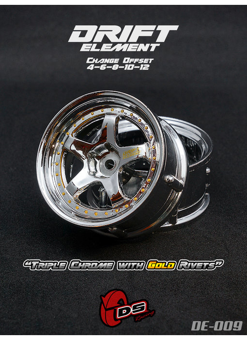 DS Racing DE 5 Spoke Wheel (2) / Triple Chrome / Gold Rivets