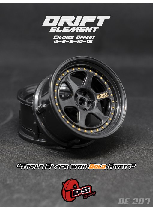 DS Racing DE 6 Spoke Wheel (2) / Triple Black / Gold Rivets