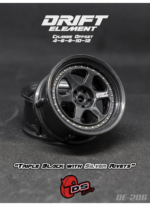 DS Racing DE 6 Spoke Wheel (2) / Triple Black / Silver Rivets