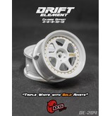 DS Racing Drift Element 6 Spoke Wheel Adj. Offset (2pcs) / Triple White with Gold Rivets
