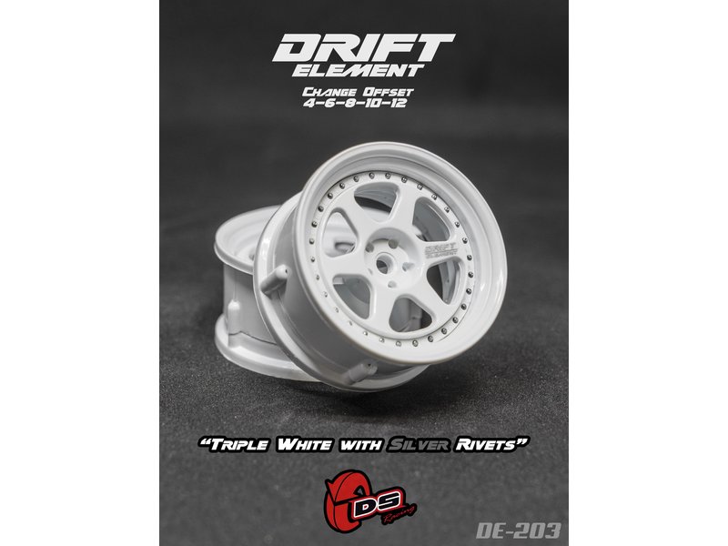 DS Racing Drift Element 6 Spoke Wheel Adj. Offset (2pcs) / Triple White with Silver Rivets