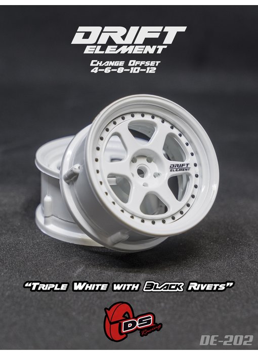 DS Racing DE 6 Spoke Wheel (2) / Triple White / Black Rivets