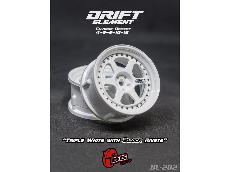DS Racing Drift Element 6 Spoke Wheel Adj. Offset (2pcs) / Triple White with Black Rivets