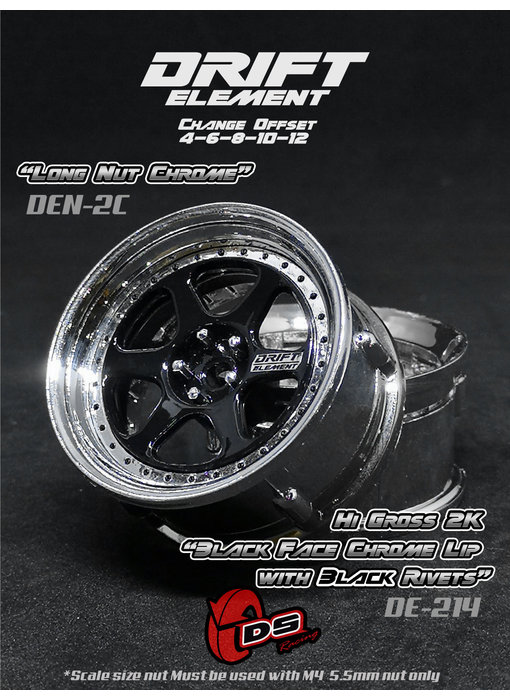 DS Racing DE 6 Spoke Wheel (2) / Black / Chrome Lip / Black Rivets