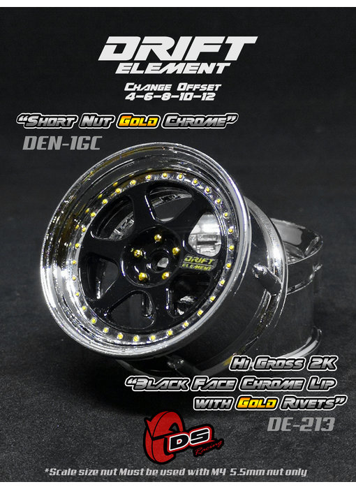 DS Racing DE 6 Spoke Wheel (2) / Black / Chrome Lip / Gold Rivets