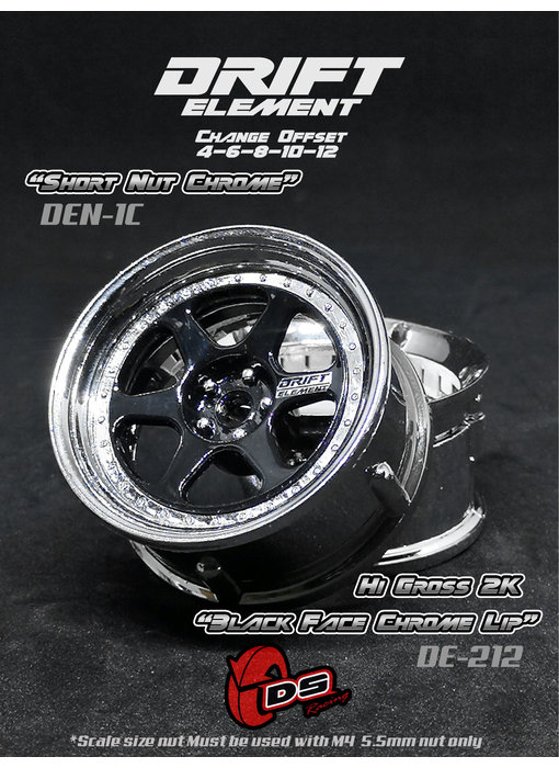 DS Racing DE 6 Spoke Wheel (2) / Black / Chrome Lip