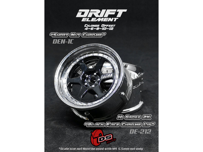 DS Racing Drift Element 6 Spoke Wheel Adj. Offset (2pcs) / Hi Gross 2K Black Face Chrome Lip