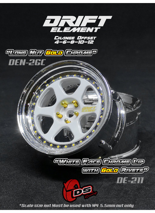 DS Racing DE 6 Spoke Wheel (2) / White / Chrome Lip / Gold Rivets