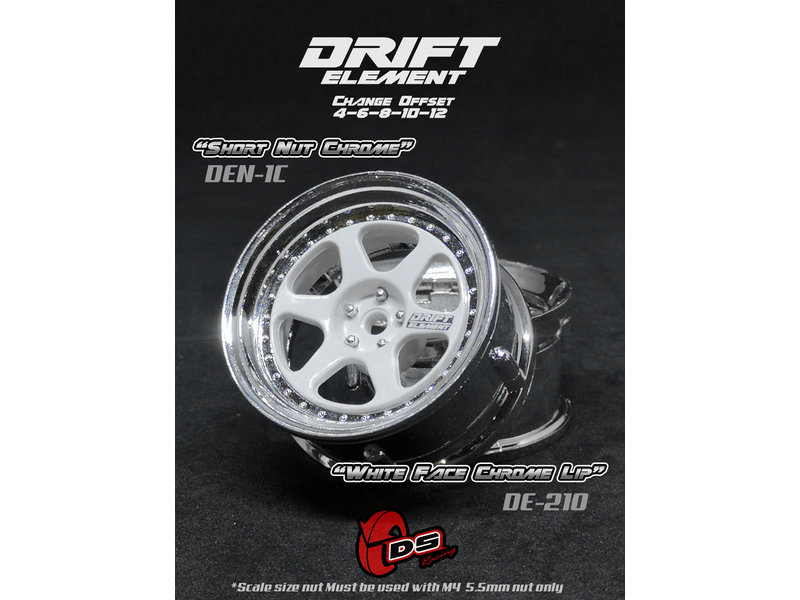 DS Racing Drift Element 6 Spoke Wheel Adj. Offset (2pcs) / White Face Chrome Lip