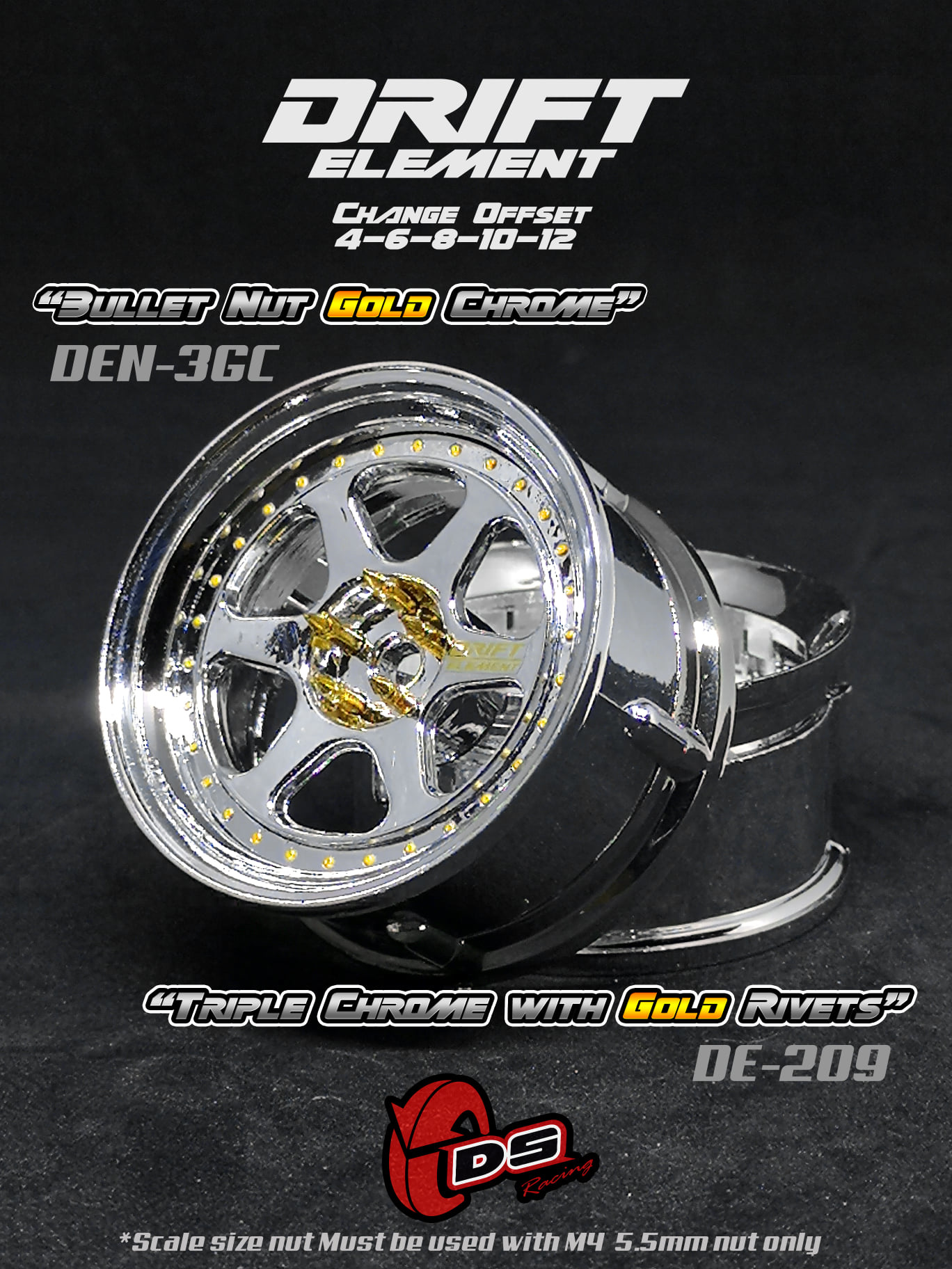DE 6 Spoke Wheel Set - Gold/Chrome w/ Gold Rivets DE 6 Spoke Wheel Set - Gold/Chrome w/ Gold Rivets