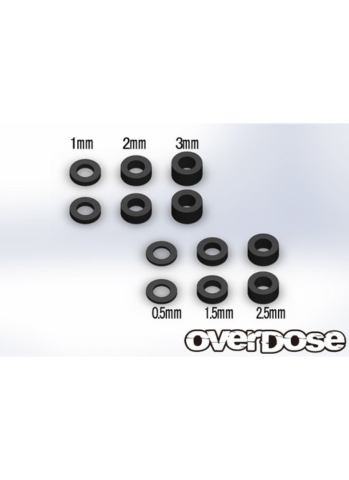 Overdose Spacer Set φ3xφ5.5mm Black (6 thickness x 2pcs)