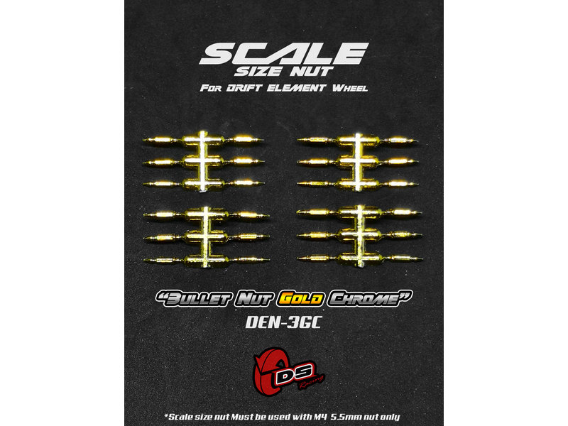DS Racing Bullet Scale Nut for Drift Element Wheel (24pcs) / Gold Chrome