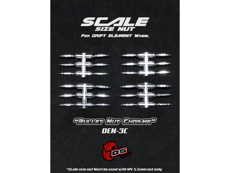 DS Racing Bullet Scale Nut for Drift Element Wheel (24pcs) / Chrome