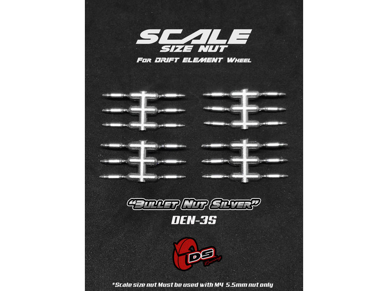 DS Racing Bullet Scale Nut for Drift Element Wheel (24pcs) / Silver