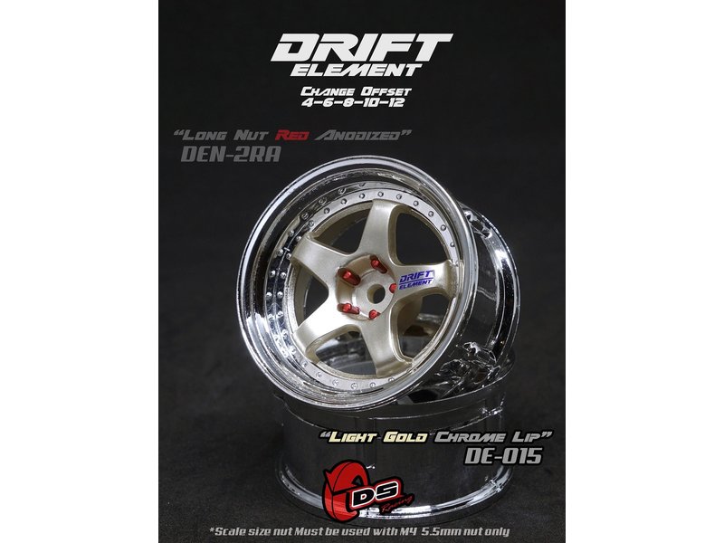 DS Racing Drift Element 5 Spoke Wheel Adj. Offset (2pcs) / Light Gold Face / Chrome Lip