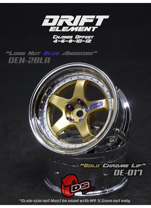 DS Racing DE 5 Spoke Wheel (2) / Gold / Chrome Lip