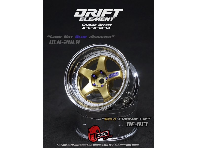 DS Racing Drift Element 5 Spoke Wheel Adj. Offset (2pcs) / Gold Face / Chrome Lip