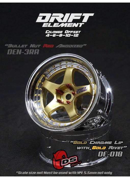 DS Racing DE 5 Spoke Wheel (2) / Gold / Chrome Lip / Gold Rivets