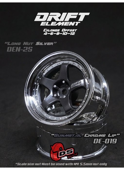 DS Racing DE 5 Spoke Wheel (2) / Gunmetal / Chrome Lip