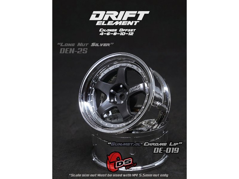 DS Racing Drift Element 5 Spoke Wheel Adj. Offset (2pcs) / Gunmetal Face / Chrome Lip