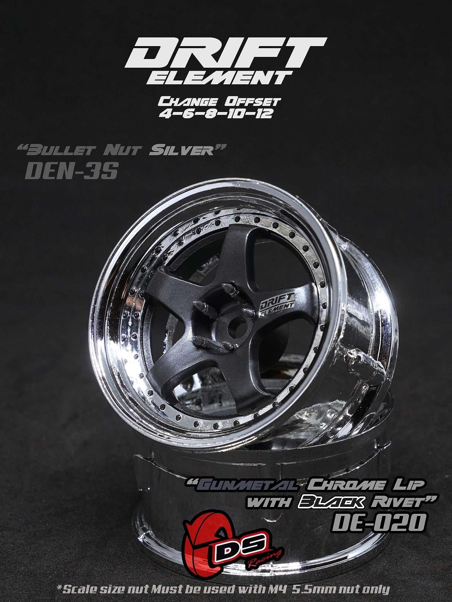 DE 6 Spoke Wheel Set - Gunmetal/Chrome w/ Black Rivets DE 6 Spoke Wheel Set - Gunmetal/Chrome w/ Black Rivets