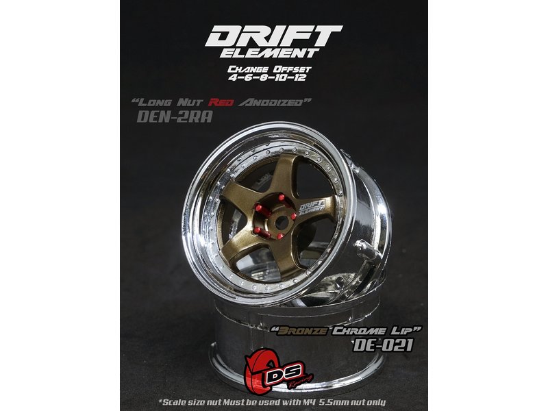 DS Racing Drift Element 5 Spoke Wheel Adj. Offset (2pcs) / Bronze Face / Chrome Lip
