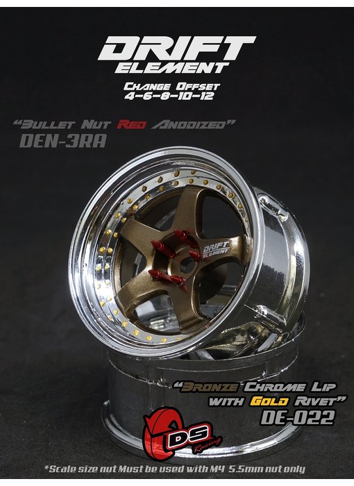 DS Racing DE 5 Spoke Wheel (2) / Bronze / Chrome Lip / Gold Rivets