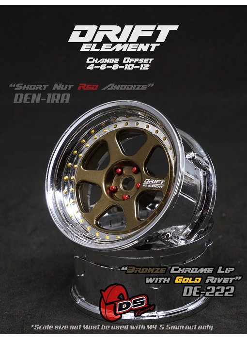 DS Racing DE 6 Spoke Wheel (2) / Bronze / Chrome Lip / Gold Rivets