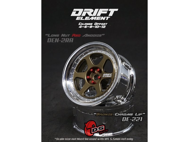 DS Racing Drift Element 6 Spoke Wheel Adj. Offset (2pcs) / Bronze Face / Chrome Lip