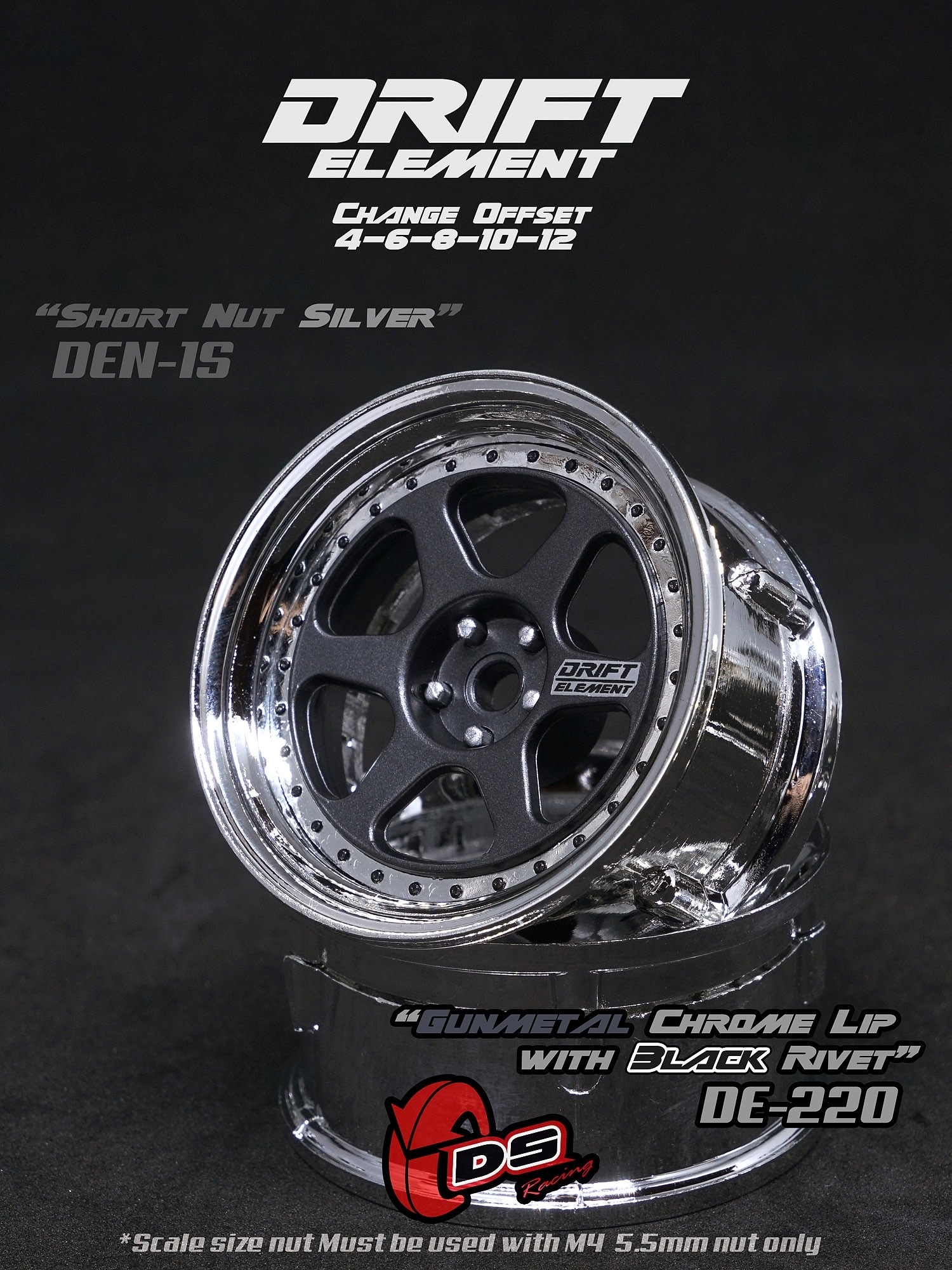 DE 6 Spoke Wheel Set - Gunmetal/Chrome w/ Black Rivets DE 6 Spoke Wheel Set - Gunmetal/Chrome w/ Black Rivets