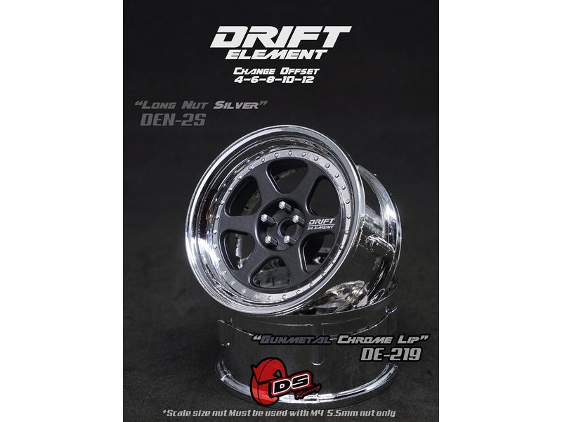DS Racing Drift Element 6 Spoke Wheel Adj. Offset (2pcs) / Gunmetal Face / Chrome Lip