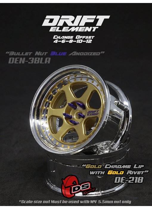 DS Racing DE 6 Spoke Wheel (2) / Gold / Chrome Lip / Gold Rivets