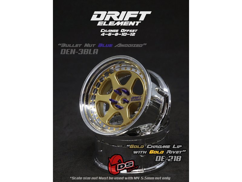 DE 6 Spoke Wheel Set - Gold/Chrome w/ Gold Rivets DE 6 Spoke Wheel Set - Gold/Chrome w/ Gold Rivets