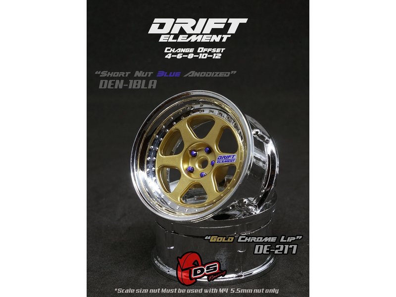 DS Racing Drift Element 6 Spoke Wheel Adj. Offset (2pcs) / Gold Face / Chrome Lip