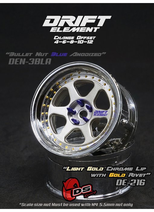 DS Racing DE 6 Spoke Wheel (2) / Light Gold / Chrome Lip / Gold Rivets