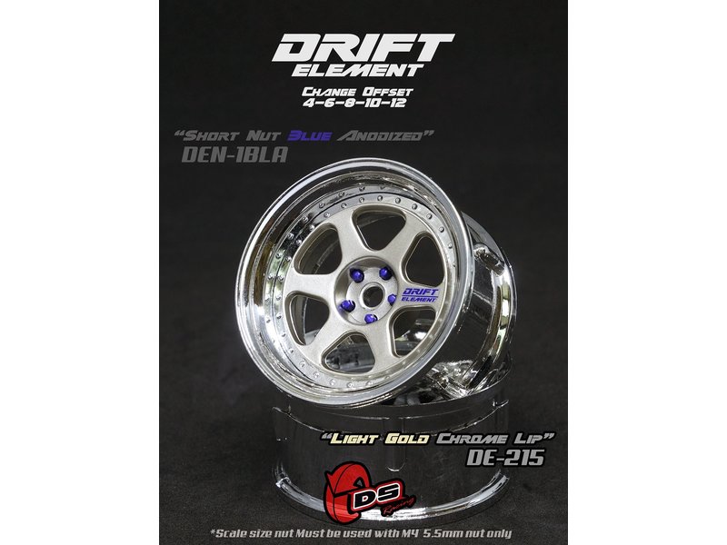 DS Racing Drift Element 6 Spoke Wheel Adj. Offset (2pcs) / Light Gold Face / Chrome Lip