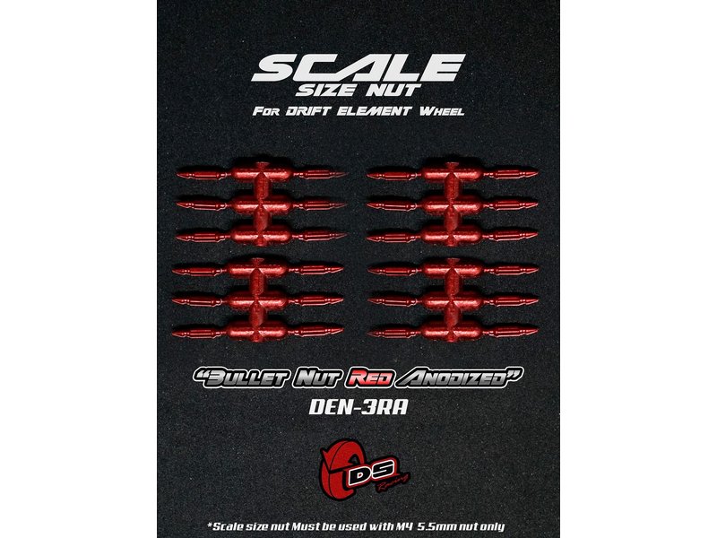 DS Racing Bullet Scale Nut for Drift Element Wheel (24pcs) / Red Anodized