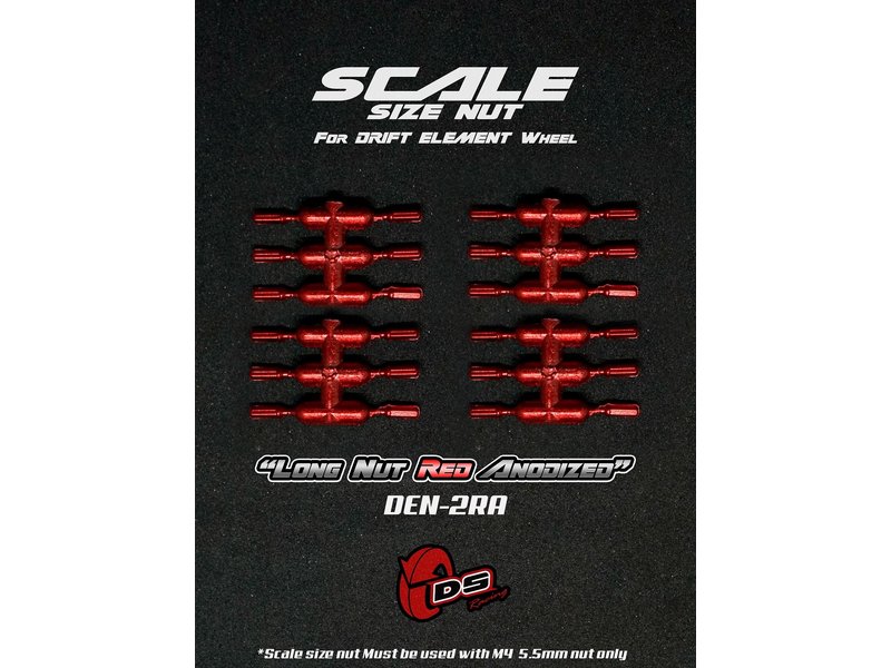 DS Racing Long Scale Nut for Drift Element Wheel (24pcs) / Red Anodized