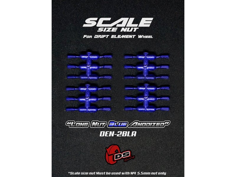 DS Racing Long Scale Nut for Drift Element Wheel (24pcs) / Blue Anodized